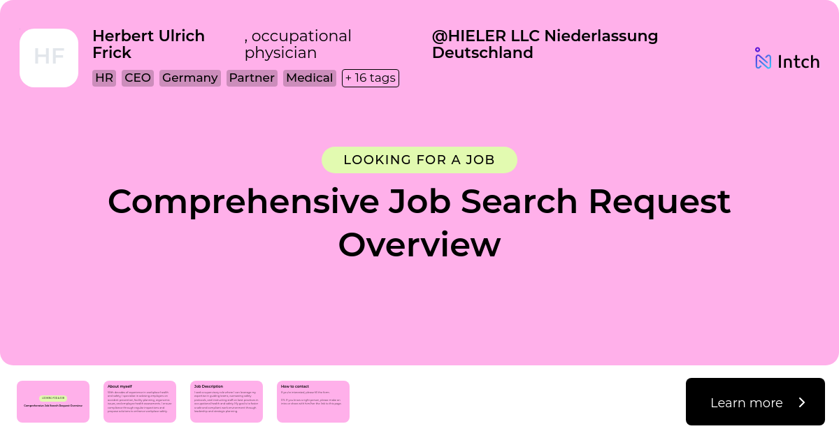 Herbert Ulrich Frick - Comprehensive Job Search Request Overview