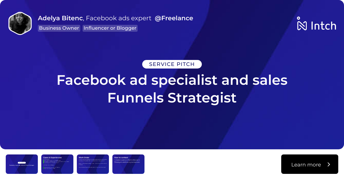 Adelya Bitenc Facebook ad specialist and sales Funnels Strategist Intch