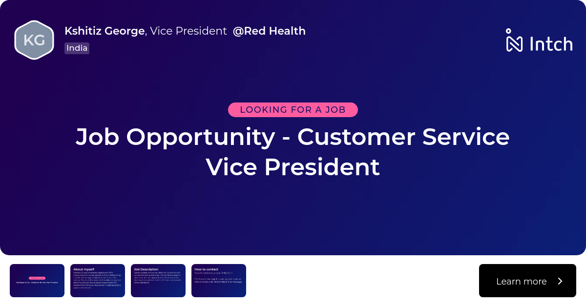 Kshitiz Job Opportunity Customer Service Vice President Intch