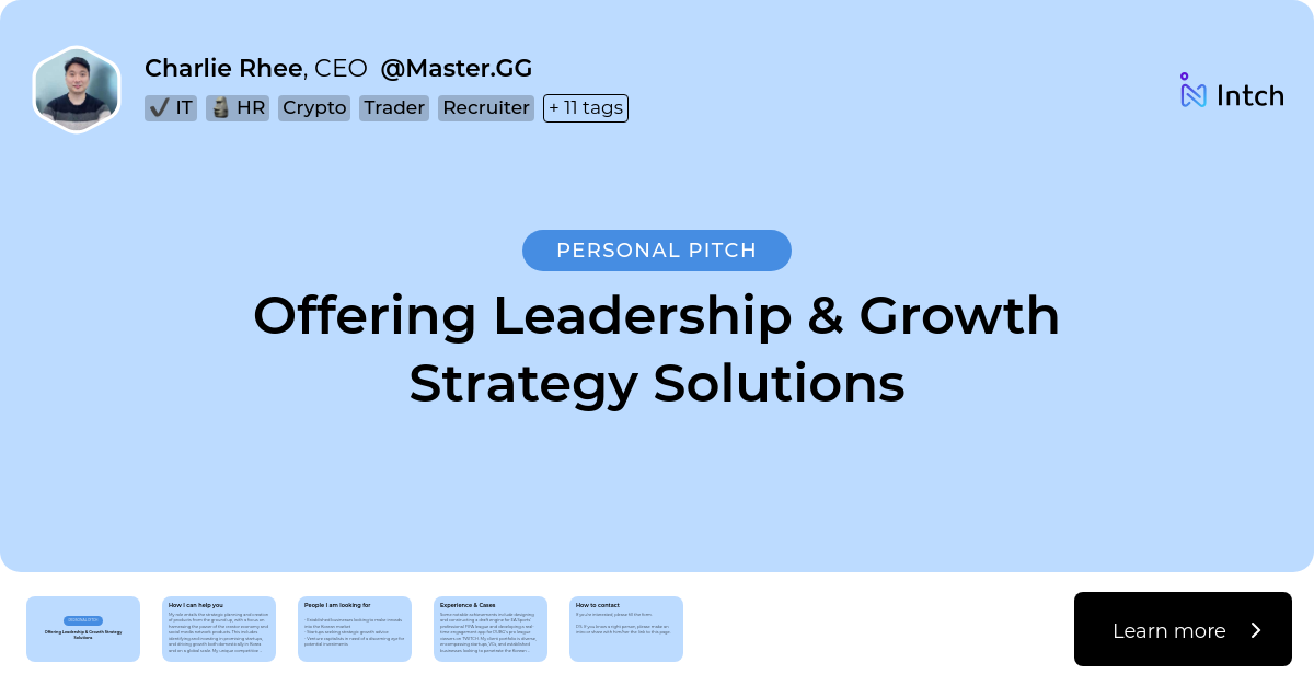 Charlie Rhee Charlie Rhee - Offering Leadership & Growth Strategy Solutions | Intch