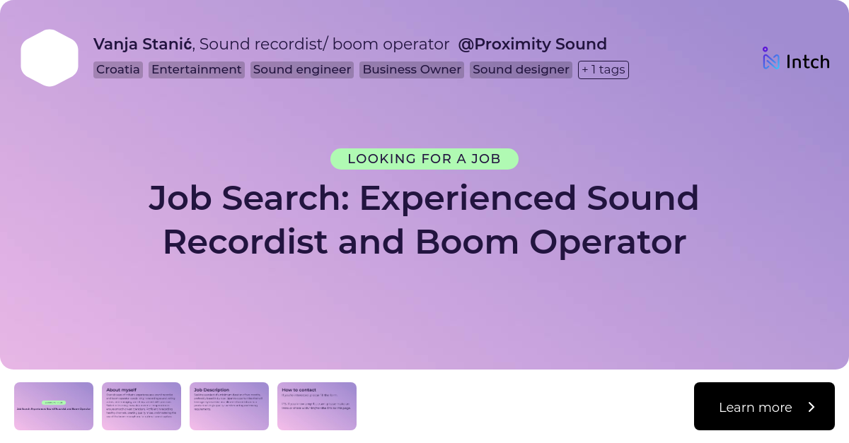 Vanja Stanić Job Search Experienced Sound Recordist and Boom