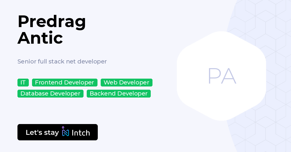 Predrag Antic - Senior full stack net developer, | Intch