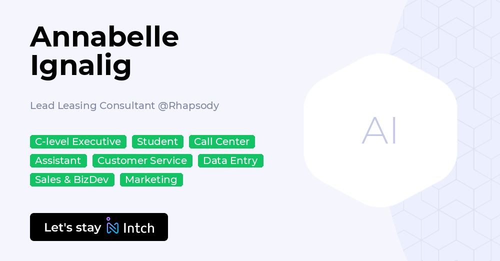 Annabelle Ignalig - Lead Leasing Consultant, Rhapsody | Intch