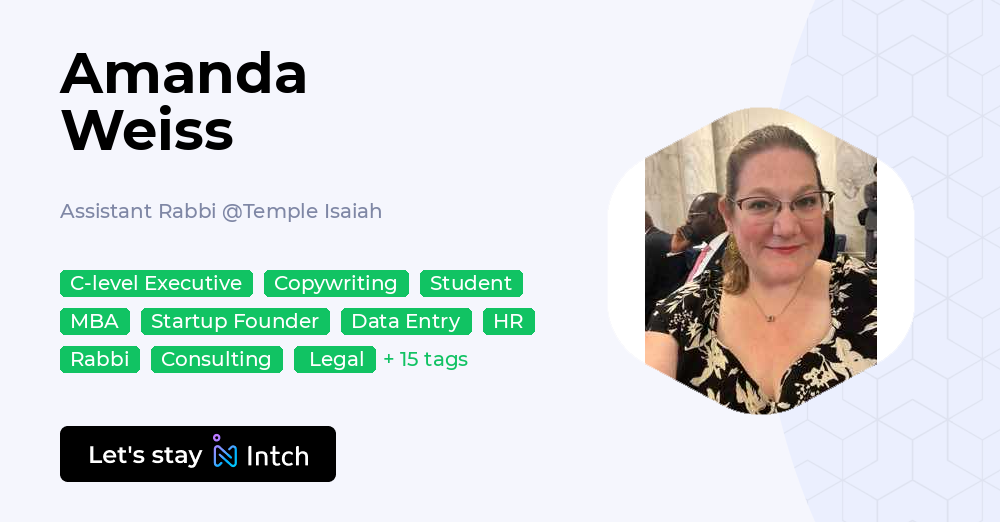 Amanda Weiss - Assistant Rabbi, Temple Isaiah | Intch