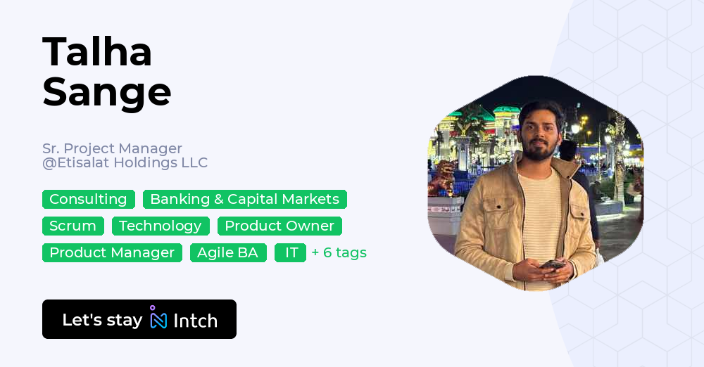 Talha Net Talha Sange - Sr. Project Manager, Etisalat Holdings LLC | Intch