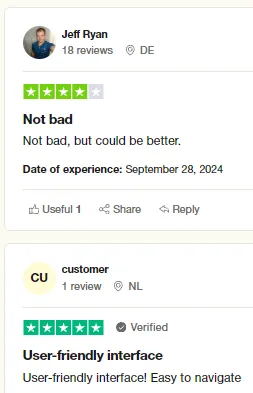 Trustpilot reviews: Jeff Ryan rates Intch not bad but says it could be better, and another reviewer praises its user-friendly, easy-to-navigate interface.