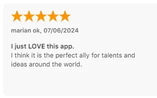 App Store review by marian ok, who loves Intch and calls it the perfect ally for talents and ideas around the world.