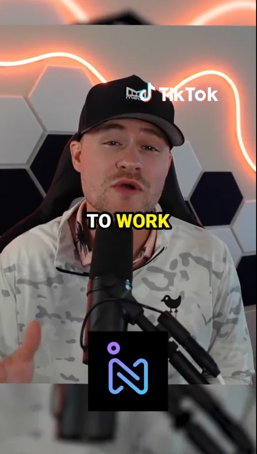 Frame from a TikTok video in which a creator talks about Intch, showing the caption "To work" and the Intch logo.
