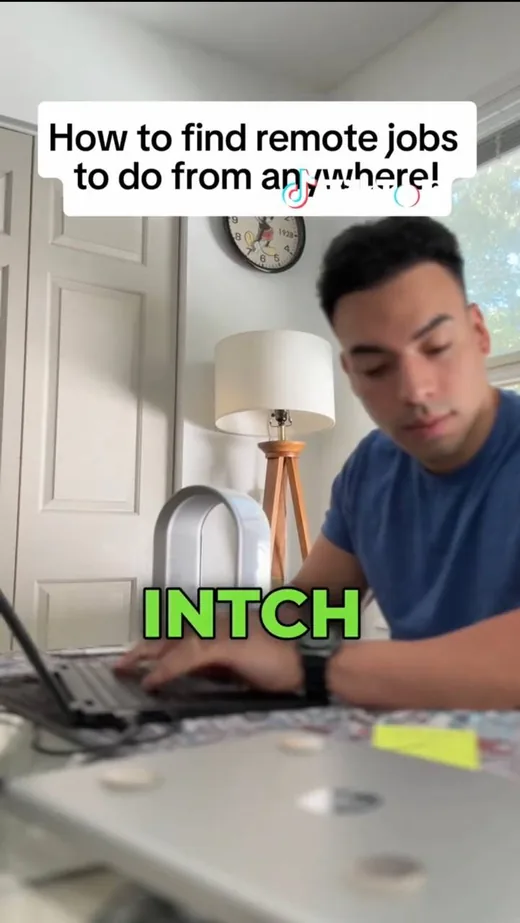 TikTok video titled "How to find remote jobs to do from anywhere!" in which a creator recommends Intch.
